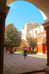 Visitor Shooting Photos of Santa Catalina Monastery,  an Impressive UNESCO World Heritage Site in the City of Arequipa, Peru, South America