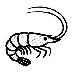 Obraz premium Vintage black and white shrimp illustration in engraving style, rustic hand-drawn artwork ideal for seafood restaurant logos, culinary design, and marine concepts
