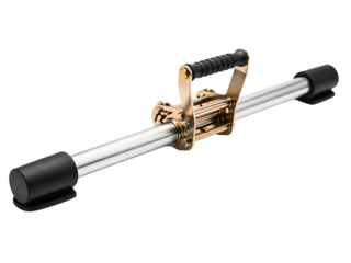 Adjustable ratcheting steel cargo bar for securing truck loads on a transparent background