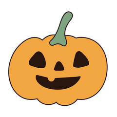 Funny Doodle Pumpkin Character Halloween Icon. Childish Positive Vibrant Colored Holiday Autumn Part Decoration. Happy Halloween Mascot Symbol Pumpkin Cute Drawn Element. 