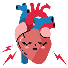 Kawaii heart with health problem disease isolated vector illustration on white background