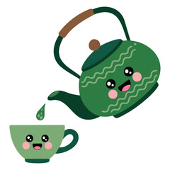 Cup with teapot hot beverage drink isolated vector illustration on white background