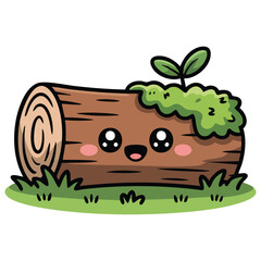 Swamp moss on wooden log forest isolated vector illustration on white background