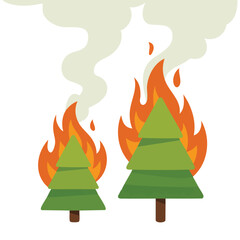 Pine tree forest on fire icon isolated vector illustration on white background