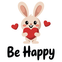 Kawaii rabbit holding heart love isolated vector illustration on white background