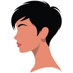 Black hair woman ponytail profile isolated vector illustration on white background