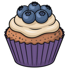Sweet berry cupcakes with blueberries isolated vector illustration on white background