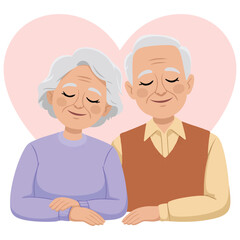 Happy grandparents with hearts older persons isolated vector illustration on white background
