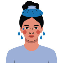 Flu symptoms girl character isolated vector illustration on white background