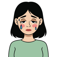 Ill girl with fever flat style isolated vector illustration on white background