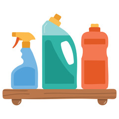 Shelf with detergents cleaning concept isolated vector illustration on white background