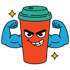 Cute soda cup mascot showing muscle isolated vector illustration on white background