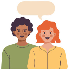 Couple avatar with chat bubble isolated vector illustration on white background