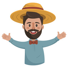 Man farmer with straw hat character isolated vector illustration on white background