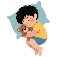Sleeping boy on pillow cartoon isolated vector illustration on white background