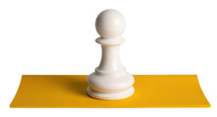 A white chess pawn stands on a bright yellow surface, symbolizing strategy and gameplay in chess.