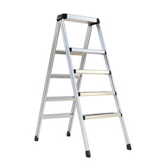 A silver aluminum folding stepladder with five steps isolated on transparent background
