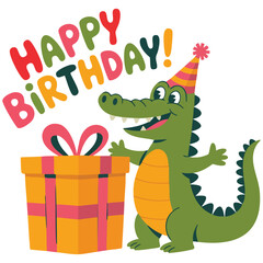 Happy birthday alligator card isolated vector illustration on white background