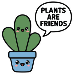 Cactus with friendship message isolated vector illustration on white background