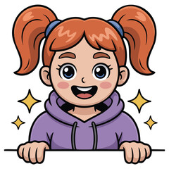 Surprised girl peeking from behind wall vector doodle illustration isolated
