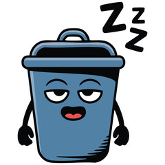 Fototapeta premium Cute trash can character flat cartoon emoticon vector design illustration