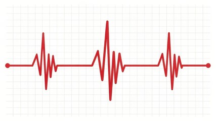 Red heart pulse line graph showing rhythmic cardiogram signals on a grid