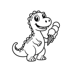 Obraz premium Cute cartoon dinosaur holding a delicious ice cream cone enjoying a sweet treat