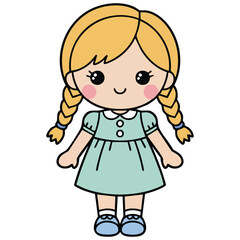 doll toy cute character doodle isolated vector illustration on white background