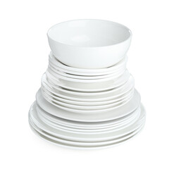 Set of ceramic dishware isolated on white