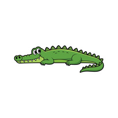 Obraz premium Cute cartoon alligator lying down with green scales and sharp teeth playful wildlife animal depiction