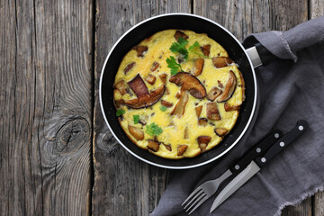 tasty porcini mushroom parmesan omelette, top view