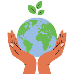 planet earth lifted by diverse hands isolated vector illustration on white background