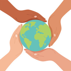 diverse hands lifting planet earth icon isolated vector illustration on white background