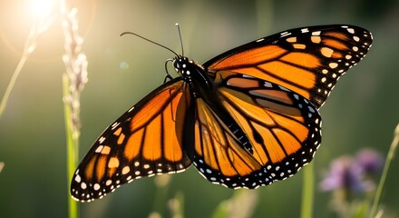 Fototapeta premium Monarch Butterfly in Golden Sunlight