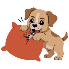 Obraz premium Dog shredding pillow humorous scene vector flat illustration