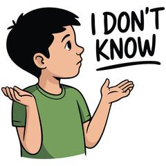 Confused boy sticker character unsure expression vector