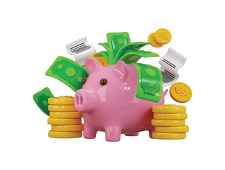 Safe finance investment icon 3d render concept of Piggy bank with Money and dollar with business sale receipt accumulate cash savings financial services vector icon illustration