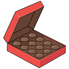 Open red gift box revealing assorted heart shaped chocolates inside