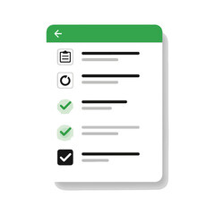 Mobile Checklist Interface with Green Check Marks and Icons