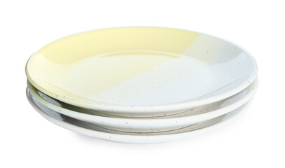 Stack of ceramic plates isolated on white