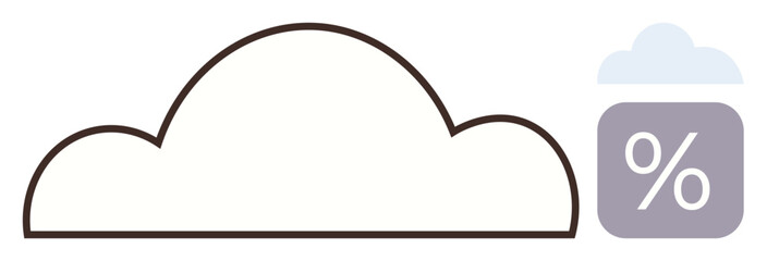 Single cloud alongside percentage sign block indicating data, weather, or statistics. Ideal for forecast, technology, analytics, storage, cloud computing, environmental care simple flat metaphor