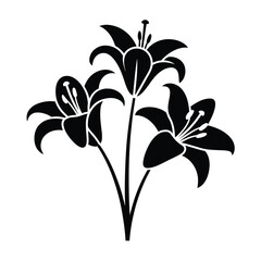 Elegant black and white silhouette of three lily flowers