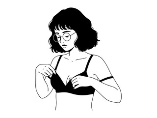 girl in black dress bra