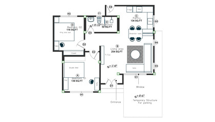 Modern Black and White House Home Apartment Villa Floor Plan Designs