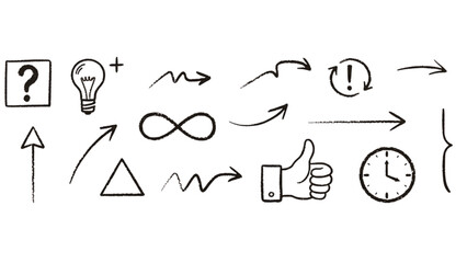 Handwritten doodle elements vector illustration set of arrows question mark idea symbol and other elements