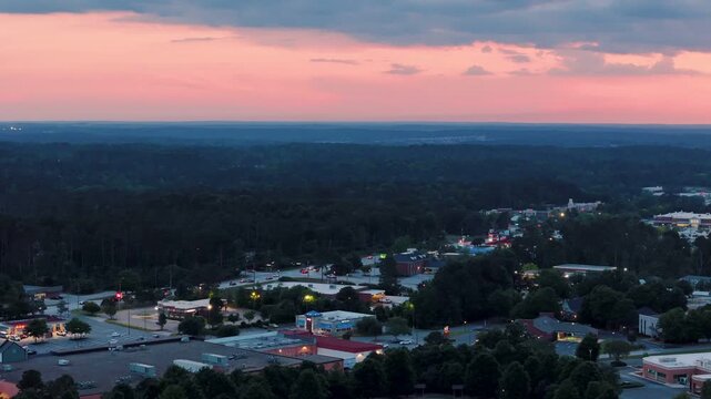 Aerial sunset landscape from Evans Town Center Park summer sunset in CSRA Augusta Georgia