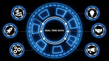 Real time data processing and analysis with business strategy and technology icons - Powered by Adobe