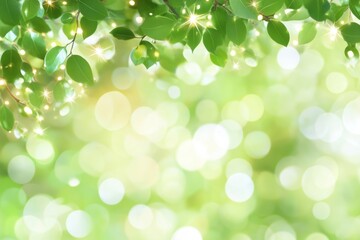 Obraz premium Lush Canopy and Bokeh Bliss: A verdant canopy of leaves casts a serene ambiance, accented by a soft bokeh effect. It is perfect for illustrating natural beauty and tranquility.