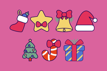 Christmas Icon Set Color Vector - Holiday Winter Festive Symbol Illustration Bundle for Seasonal Design
