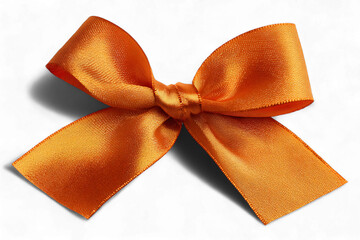Shiny orange satin ribbon bow isolated on transparent background